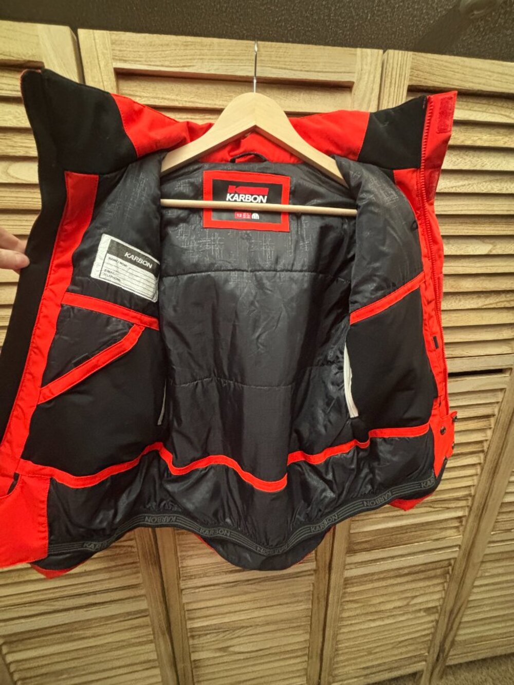 Karbon Youth Size 12 Insulated Ski Jacket Orange Black Striped Hooded - Picture 4 of 15